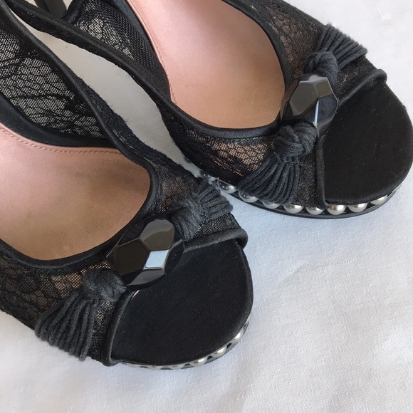 Nina New York black platform heels with ankle strap, pearl, bead, lace, size 7.5 - Picture 5 of 6